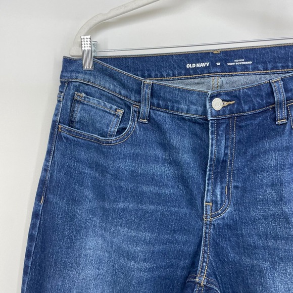 Old Navy Women 12 Wow Boyfriend Jeans 36x30 Blue Mid-Rise Straight Leg Dark Wash - Picture 4 of 7